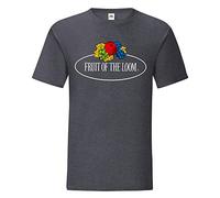Fruit of the Loom Iconic 150 - Camiseta con logotipo vintage en el pecho, Gris Oscuro Jaspeado - Logotipo Vintage Grande, L