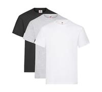 Fruit of the Loom - Juego de 3 camisetas de manga corta gruesas para hombre Blanco/Gris/Negro S