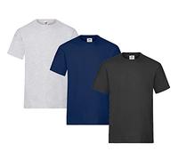 Fruit of the Loom - Juego de 3 camisetas de manga corta gruesas para hombre Negro / Gris / Azul S