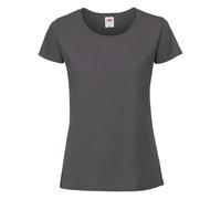 Fruit of the Loom Ladies Iconic 195 - Camiseta de mujer de algodón peinado, cuello redondo, básica, con costuras laterales, gris, XL