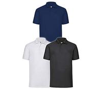 Fruit of the Loom Lote de 3 Polos Premium para Hombre, M L XL 2XL 3XL, también en conjuntos de colores + 1 bloc de notas de compra HL, L
