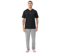 Fruit of the Loom Men's 2-Piece Jersey Knit Pajama Set, Black/Grey Heat, Small