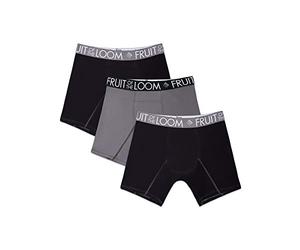 Fruit of The Loom Men's Breathable Underwear with Tri Technology, Boxer Brief - Performance Cooling - 3 Pack - Black/Grey, X-Large