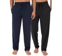 Fruit of the Loom Men's Extended Sizes Jersey Knit Sleep Pajama Lounge Pant (1 & 2 Packs) Pantalón de Pijama, Negro/Azul Marino (Paquete de 2), 36-41 (Pack de 2) para Hombre