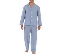 Fruit of the Loom Men's Long Sleeve Wide Fabric Pajama Set, Blue Striped, S