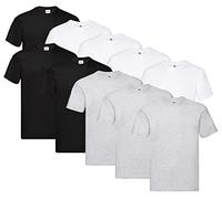 Fruit of the Loom Original - Camiseta Manga Corta para Hombre (Pack de 10 Unidades) - 4 Blanco/3 Negro/3 Gris Jaspeado - Talla L