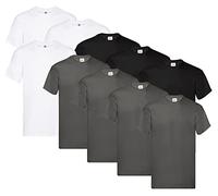 Fruit of the Loom Original - Camiseta Manga Corta para Hombre (Pack de 10 Unidades) - 4 Gris Escuro/3 Blanco/3 Negro - Talla L