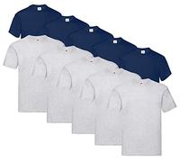 Fruit of the Loom Original - Camiseta Manga Corta para Hombre (Pack de 10 Unidades) - 5 Azul Marino/5 Gris Jaspeado - Talla L