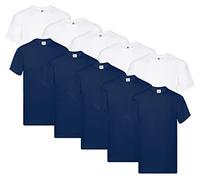 Fruit of the Loom Original - Camiseta Manga Corta para Hombre (Pack de 10 Unidades) - 5 Blanco/5 Azul Marino - Talla M