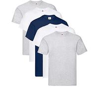Fruit of the Loom Original - Camiseta Manga Corta para Hombre (Pack de 5 Unidades) - 2 Blanco/2 Gris Jaspeado/1 Azul Marino - Talla XL