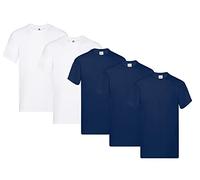 Fruit of the Loom Original - Camiseta Manga Corta para Hombre (Pack de 5 Unidades) - 3 Azul Marino/2 Blanco - Talla XL