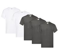 Fruit of the Loom Original T - Camiseta Manga Corta para Hombre (Pack de 5 Unidades) - 3 Gris Escuro/2 Blanco - Talla M