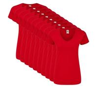 Fruit of the Loom Pack de 10 señoras 150 V-Neck T, rojo, L