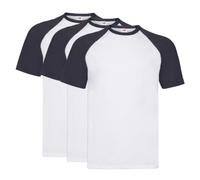 Fruit of the Loom Pack de 3 camisetas de manga corta Valueweight, White Body/Deep Navy, S
