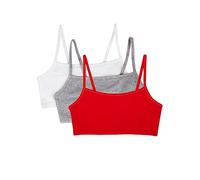 Fruit of The Loom Pack de 3 sujetadores deportivos de algodón con tirantes finos para mujer, rojo caliente/blanco/gris jaspeado, talla 40