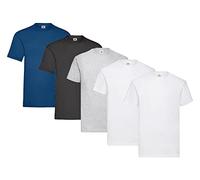 Fruit of the Loom Pack de 5 camisetas, 2 x blanco + 1 x gris + 1 x negro + 1 x azul marino + 1 bloc de notas HL, talla 4XL