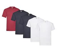 Fruit of the Loom Pack de 5 camisetas, 2 x blanco + 2 x azul marino profundo + 1 x rojo oscuro + 1 bloc de notas HL de compra, talla L