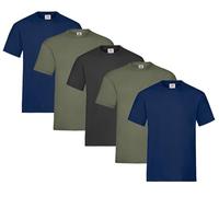Fruit of the Loom Pack de 5 camisetas para hombre Heavy Cotton M, L, XL, XXL, 3XL, varios colores, 2 x azul marino + 2 x oliva + 1 x negro + 1 bloc de notas Hl Comprar, XXXL