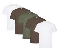Fruit of the Loom Pack de 5 camisetas para hombre Heavy Cotton M, L, XL, XXL, 3XL, varios colores, 2 x blanco + 2 x chocolate + 1 x oliva + 1 bloc de notas de compra Hl, L