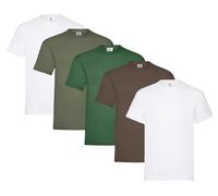 Fruit of the Loom Pack de 5 camisetas para hombre Heavy Cotton M, L, XL, XXL, 3XL, varios colores, 2 x blanco + 1 x botella verde + 1 x oliva + 1 x chocolate + 1 bloc de notas de compra Hl, XL