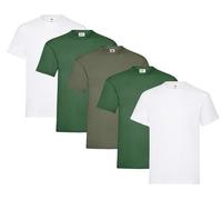 Fruit of the Loom Pack de 5 camisetas para hombre Heavy Cotton M, L, XL, XXL, 3XL, varios colores, 2 x blanco + 2 x verde botella + 1 x oliva + 1 bloc de notas de compra Hl, XXL