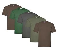 Fruit of the Loom Pack de 5 camisetas para hombre Heavy Cotton M, L, XL, XXL, 3XL, varios colores, 2 x chocolate + 1 x botella verde + 1 x oliva + 1 x grafito + 1 bloc de notas de compra Hl, M