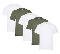 Fruit of the Loom Pack de 5 camisetas para hombre Heavy Cotton M, L, XL, XXL, 3XL, varios colores, 3 x blanco + 2 x oliva + 1 bloc de notas de compra Hl, L