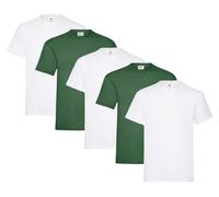 Fruit of the Loom Pack de 5 camisetas para hombre Heavy Cotton M, L, XL, XXL, 3XL, varios colores, 3 x blanco + 2 x verde botella + 1 bloc de notas de compra Hl, M