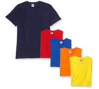Fruit of the Loom Paquete de 5 Camisetas Pesadas para Hombre, Azul Marino/Rojo/Naranja/Real/Amarillo, S