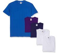 Fruit of the Loom Valueweight Short Sleeve Camiseta, Blanco/Azul Marino/Morado/Azul Real, XL (Pack de 5) para Hombre