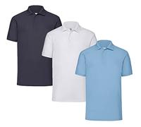 FRUIT OF THE LOOM Polo para hombre, 1 blanco + 1 azul marino profundo + 1 azul pastel + 1 bloc de notas Hl Purchase, L