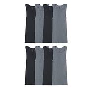 Fruit of the Loom Sleeveless Tank A-Shirt, Tag Free & Moisture Wicking, Ribbed Stretch Fabric Camiseta, Pack de 8 Negro/Gris, L Hombre