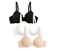 Fruit of the Loom Smooth Cotton T-Shirt Bra-Ultra-Soft, Flexible, and Invisible Under Tees Sujetador para Camiseta, Opaco, Black Sand White, 75D (Pack de 3) Mujeres