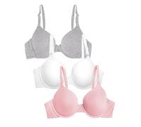 Fruit of the Loom Smooth Cotton T-Shirt Bra-Ultra-Soft, Flexible, and Invisible Under Tees Sujetador para Camiseta, Opaco, Rosa ruborizante/Blanco/Gris Jaspeado, 95D (Pack de 3) para Mujer
