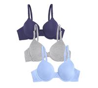 Fruit of the Loom Smooth Cotton T-Shirt Bra-Ultra-Soft, Flexible, and Invisible Under Tees Sujetador para Camiseta, Deja Blue/Skipper Blue/Grey Heather, 80C (Pack de 3) Mujeres