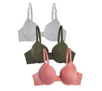 Fruit of the Loom Smooth Cotton T-Shirt Bra-Ultra-Soft, Flexible, and Invisible Under Tees Sujetador para Camiseta, Opaco, Desert Dusk/Grey Heather/Olive, 75B (Pack de 3) para Mujer