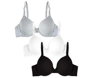 Fruit of the Loom Smooth Cotton T-Shirt Bra-Ultra-Soft, Flexible, and Invisible Under Tees Sujetador para Camiseta, Opaco, Negro/Blanco/Gris Heather, 85A (Pack de 3) Mujeres