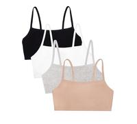 Fruit of the Loom Spaghetti Strap Cotton Pullover Sports Bra Value Pack Sujetador Deportivo, Opaco, Arena/Blanco/Negro/Gris Jaspeado, 70 4 para Mujer