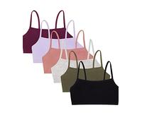 Fruit of the Loom Spaghetti Strap Cotton Pullover Sports Bra Value Pack Sujetador Deportivo, Opaco, Negro/Gris Jaspeado/Oliva/Morado/Lila/Dusk, 70 6 para Mujer