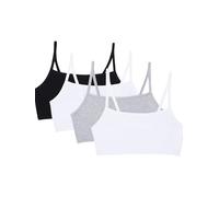 Fruit of the Loom Spaghetti Strap Cotton Sports Bra Sujetador Deportivo, Opaco, Negro/Blanco/Blanco/Gris Jaspeado, Paquete de 4, 40 (Pack de 4) para Mujer