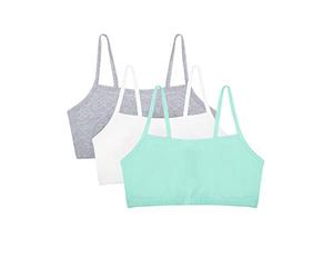Fruit of The Loom Spaghetti Strap Cotton Sports Bra-All-Day Comfort Sujetador Deportivo, Opaco, Menta (Mint Chip)/Blanco/Gris Jaspeado, 90 (Pack de 3) para Mujer