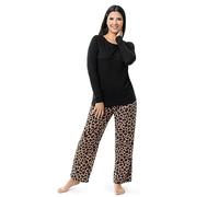 Fruit of the Loom Sueded Jersey Crew Top and Fleece Pant Sleep Set Juego de Pijama, Black/Cheetah, S Mujeres