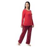 Fruit of The Loom Sueded Jersey Crew Top and Fleece Pant Sleep Set Juego de Pijama, Rojo Cielo Estrellado, S Mujeres