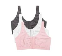 Fruit of The Loom Sujetador de algodón con Cierre Frontal para Mujer, Blushing Rose/Antracita/Blanco, Pack de 3, 42