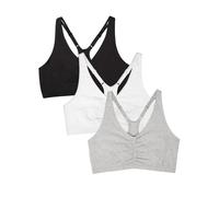 Fruit of The Loom, Sujetador Deportivo Ajustable con Espalda Cruzada para Mujer, Paquete múltiple, Negro, Blanco, Gris, Jaspeado, (Heather Grey/White/Black Hue), 90
