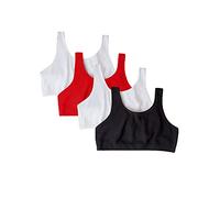Fruit of the Loom Sujetador Deportivo de algodón para Mujer, 4 Unidades, Negro, Blanco, Rojo, 4 Unidades, 34