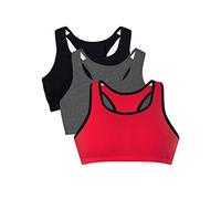 Fruit of the Loom Cotton Tank Bra For Women-Ultimate Comfort & Breathable Fit Sujetador Deportivo, Red Hot W.blk/Antracita/Negro, 44 (Pack de 3) para Mujer