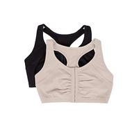 Fruit of the Loom Front Close Builtup Sports Bra Sujetador Deportivo, Color Arena/Negro, 36 (Pack de 2) para Mujer
