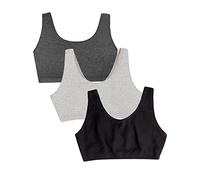 Fruit of the Loom Cotton Tank Bra for Women-Ultimate Comfort & Breathable Fit Sujetador Deportivo, Opaco, Negro/Heather Grey/Charcoal, 34 (Pack de 3) para Mujer