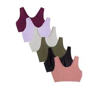 Fruit of the Loom - Sujetador deportivo para mujer, estilo camiseta sin mangas, paquete econσmico, negro/gris jaspeado/oliva/terciopelo morado/li